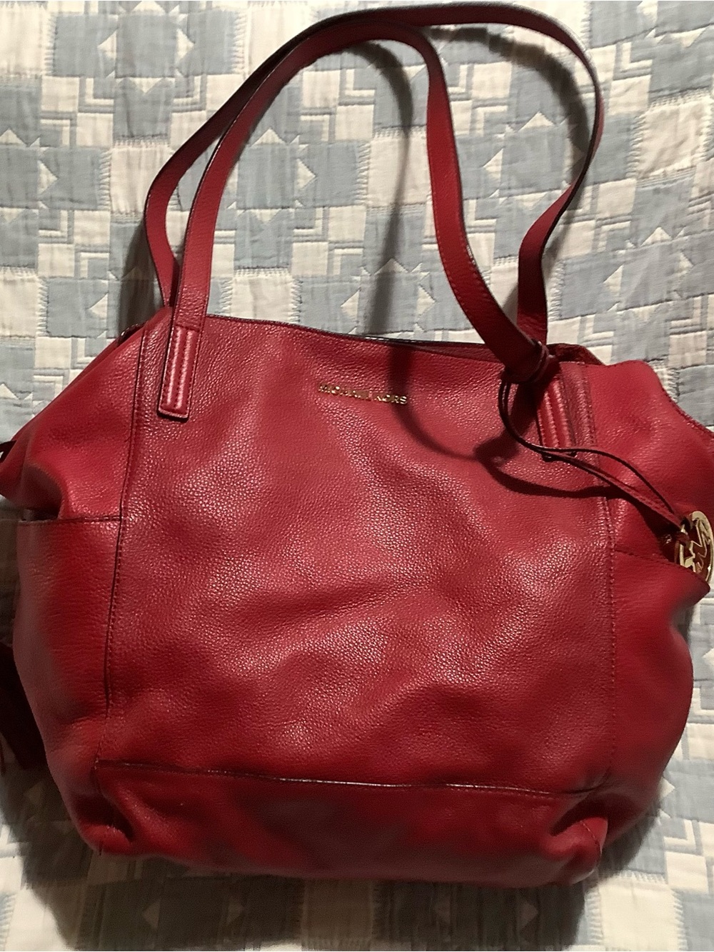 Michael Kors Crimson Leather Shoulder Bag with MK Charm - Picture 3 of 10